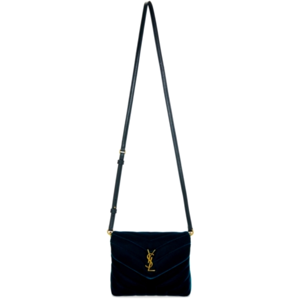Very Rare!!! NEW!!! Saint Laurent YSL Blue Velvety Suede Toy Loulou Strap Bag - Picture 5 of 16
